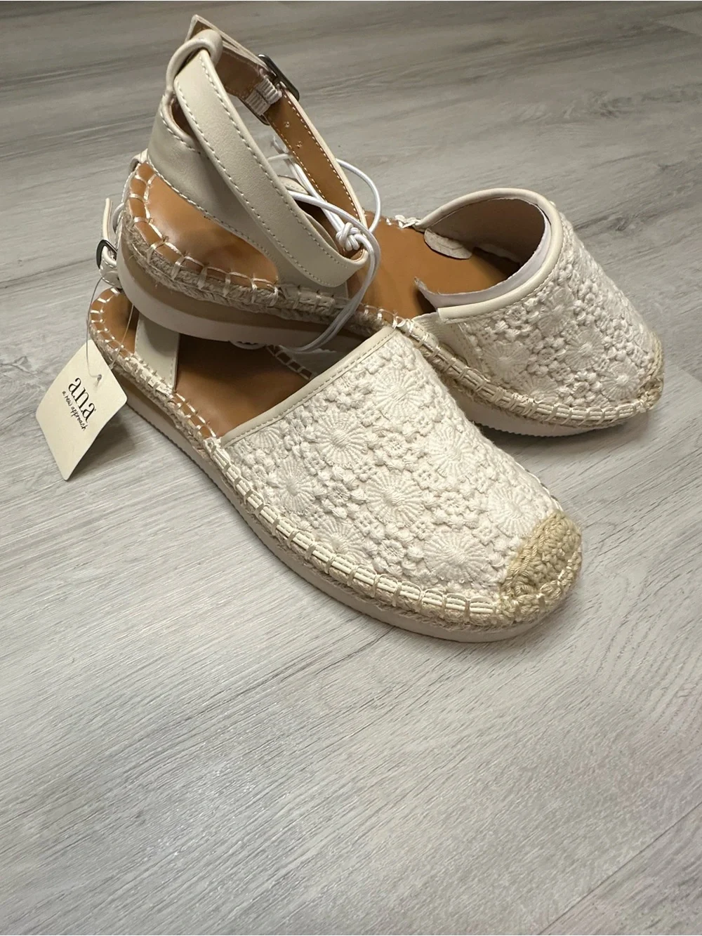 a.n.a Cream Crochet Espadrille Ankle-Strap Sandals
